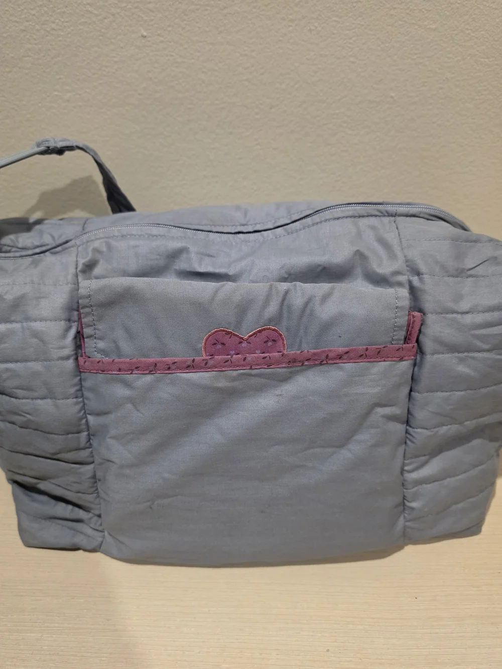 VTG 1985 Fisher Price Quilted Diaper Bag Set Slate Gray Burgundy Heart